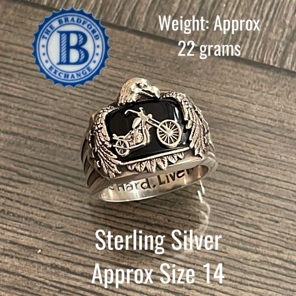 Bradford Exchange Ride Hard, Live Free" Motorcycle Men's Ring Size 14